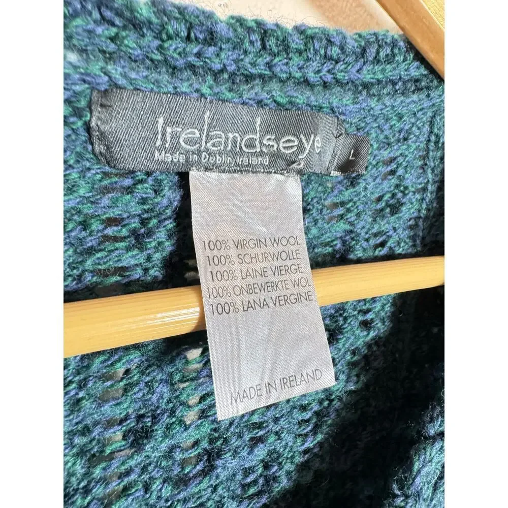 Irelandseye Women’s Knit Sweater 100% Virgin Wool Made in Ireland Blue Large